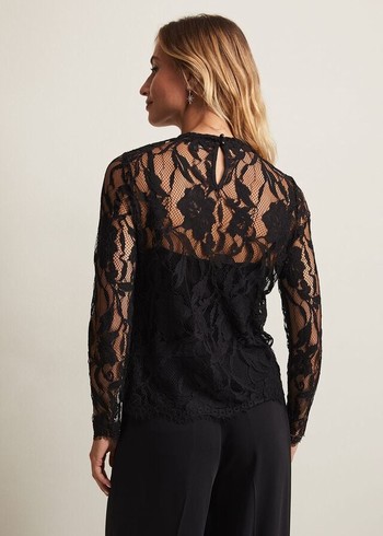 Phase Eight Lara Lace T Shirts Black Australia | PM0614238